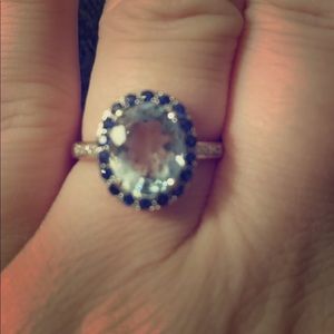 Oval Aquamarine with Sapphire Halo in White Gold